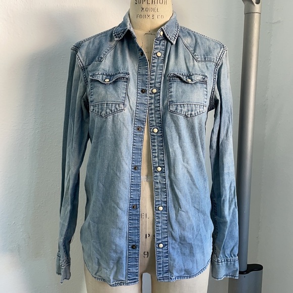 All Saints Denim Snap Button Top - Picture 3 of 9